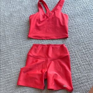 ALO Yoga Coral Sports Bra and Shorts Set